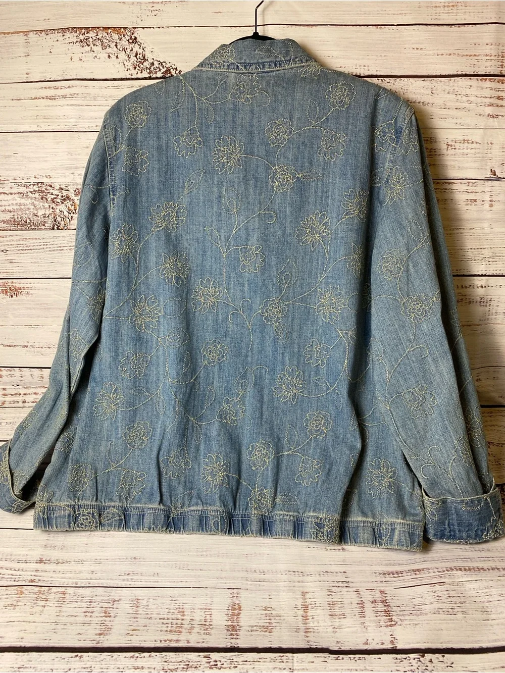 Alfred Dunner Blue Denim Jacket with Floral Embroidery Sz-16